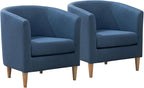 Accent Barrel Chairs Set of 2, Modern Comfy Living Room Chairs with Armrest Small Reading Chair with Cozy Soft Padded for Bedroom Reception Room Cafe, Blue