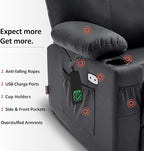MCombo Dual Motor Large Power Lift Recliner Chair for Elderly, Lay Flat Lift Chair with Heat and Massage, Big Lift Recliner for Tall People, Faux Leather 7815 (Black, Large)