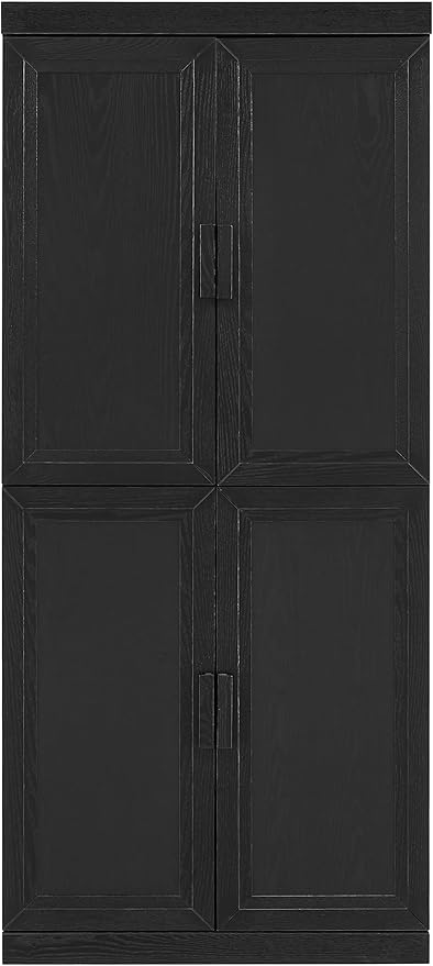 Crosley Furniture Essen Kitchen Pantry Storage Cabinet with Doors and Shelves, Entryway, Bathroom, Black