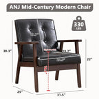 ANJ Mid Century Modern Accent Chairs, Set of 2, Black Faux Leather, Button Tufted with Wood Frame, Living Room Armchairs
