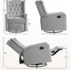 ABAKAN Swivel Rocker Recliner Chair, 360 Degree Nursery Rocking Recliner, Linen Glider Chair with Button Tufted Wingback Chair, for Living Room, Bedroom, Gray