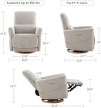 CHITA Power Nursery Rocking Chair, Swivel Glider Recliner Chair with Solid Wood Base, Bulit-in USB & Type-C Charging Ports for Living Room, FSC Certified, Taupe