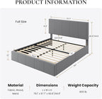 SHA CERLIN Full Size Bed Frame, Velvet Upholstered Platform Bed, Vertical Channel Tufted Adjustable Headboard, Low Profile Bed Frame, No Box Spring Needed, Easy Assembly, Grey