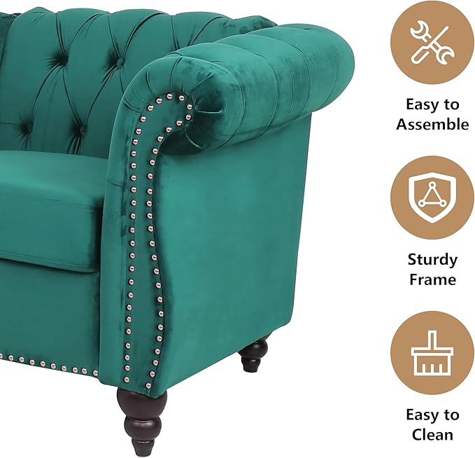Living Room Velvet Sofa and Loveseat set, Mid Century Modern Upholstered Couch with Cushions, 2-Piece Home Sofa Furniture Sets, Comfy Tufted Chesterfield Couches for Living Room, Bedroom, Office