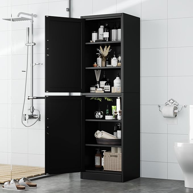 Metal Locker Tall Narrow Storage Cabinet, 67" H Locking Tool File Cabinets Snack Locker Organizer for School Classroom,Bedroom,Gym Home Office,Entryway and Hallway (20" W 2Door Black)