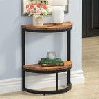 Tribesigns End Table Semi Circle, Small Half Round Side Table with Storage Shelf, Wood Accent Table Slim C Table for Sofa Couch, Living Room, Bedroom, Easy Assembly (Rustic Brown & Black, 2-Tier)