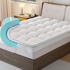 Firm Memory Foam Mattress Topper Queen Size - Dual Layer 3 Inch Cooling Gel Memory Pad and 1 Inch Pillow Top Mattress Cover for Back Pain - 60" x 80" x 4"