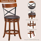COSTWAY Bar Stool Set of 2, 360-Degree Swivel Solid Wood Stools with Soft Cushion & Backrest, 25”Height Kitchen Counter Bar Stools for Kitchen Island, Pub, and Restaurant (2, 25 inch)