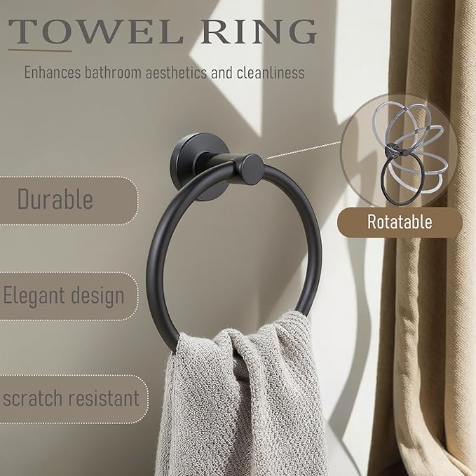 Matte Black Bathroom Hardware Set 7 Piece Towel Rack for Bathroom Modern Towel Bar Set Stylish Storage Solution Essential Bath Accessories
