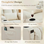 URRED Power Recliner Chair with Massage and Heat for Adults, Electric Reclining Sofa Home Theater Seating with Ambient Light, USB Ports, Cup Holders, Side Pockets, Pillow, Faux Leather (Beige)