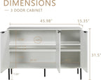 Kitchen Buffet Storage Cabinet Set of 2, Modern 3 Door Coffee Bar with Shelves, Wooden Fluted Entryway Cabinet for Dinning Room, Living Room (2, Embossed White)