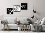 Wieco Art Framed Leaves Modern 3 Panels Flowers Artwork Canvas Prints Black and White Abstract Floral Trees Pictures Paintings on Canvas Wall Art for Living Room Home Decorations
