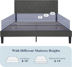 Allewie King Size Fabric Upholstered Bed Frame with Diamond Button Tufted/Adjustable Headboard/Wood Slat Support/Mattress Foundation/Dark Grey