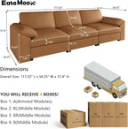 EASE MOOSE 3 Seater Deep Seat Sectional Sofa, Scratch Resistant Faux Leather Material, Oversized Modular Couch for Living Room,Modern Comfy Sofas for Small Spaces,Brown