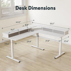 FLEXISPOT 63" L Shaped Standing Desk with Shelf Electric Corner Table, Drawers, Adjustable Computer Workstation for Home, Office,USB Charging Port, 63x55in, White Top + White Frame