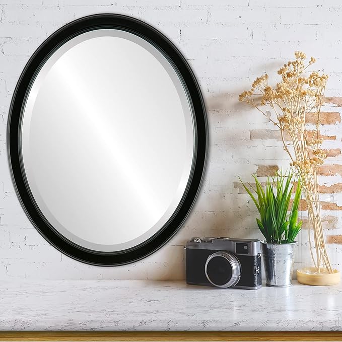 OVALCREST Oval Beveled Wall Mirror for Home Decor - Toronto Style - Gloss Black - 26" x 20"