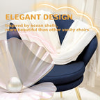Velvet Vanity Chair with Back, Mid-Century Modern Small Accent Chair for Living Room, Golden Metal Legs Upholstered Makeup Chair, 1Pcs Bedroom Armchair, Dark Blue