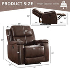 Leather Recliner Chair, Manual Recliner Chair for Adults with Overstuffed Arms and Back, Single Sofa Recliner with Cup Holders for Living Room Set of 2, Red Brown