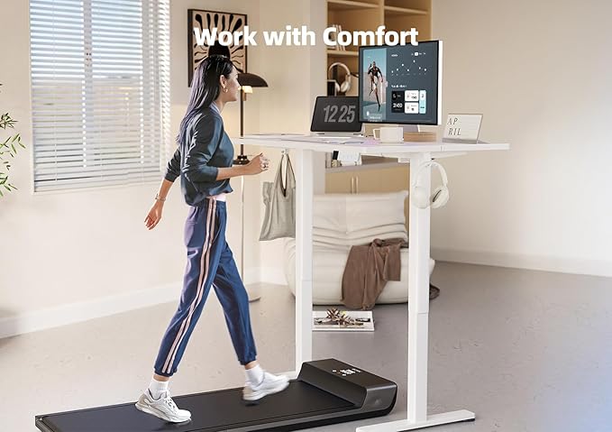 YDN Electric Standing Desk Adjustable Height, 55 x 24 Inches Stand up Desk with Cable Management, Home Office Desks with Splice Board & White Frame, White Top