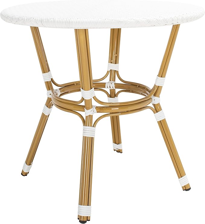 SAFAVIEH PAT4012C Outdoor Collection Sidford White Rattan Bistro Table
