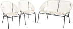 Christopher Knight Home Dessa 3 Piece Patio Furniture Set, Patio Wicker Accent Chair Set of 2 and Loveseat, Metal Frame 4 Seater Outdoor Papasan Lounge Chair Set, PE Rattan Outdoor Bistro Set, White