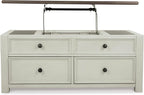 Signature Design by Ashley Bolanburg Lift-Top Coffee Table with Storage Two-Tone Rustic Farmhouse Cocktail Table – Brown/White