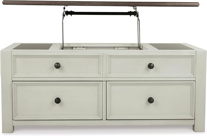 Signature Design by Ashley Bolanburg Lift-Top Coffee Table with Storage Two-Tone Rustic Farmhouse Cocktail Table – Brown/White