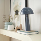 Nourison Home 16" Bluish Grey Metal Mushroom Table Lamp, Modern, Retro, Desk Light for Bedroom, Dining, Office, Entryway