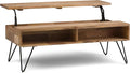 SIMPLIHOME Hunter Lift Top Coffee Table - 48 inch Wide Solid Mango Wood and Metal Industrial Cocktail Table in Natural, Functional Living Room Table with 2 Storage Cubbies and Hairpin Legs