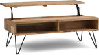 SIMPLIHOME Hunter Lift Top Coffee Table - 48 inch Wide Solid Mango Wood and Metal Industrial Cocktail Table in Natural, Functional Living Room Table with 2 Storage Cubbies and Hairpin Legs