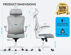 Ergonomic Office Chair: White Computer Desk Chair Comfy Gaming Chair for Adults - Office Chair with Lumbar Support & Headrest - Executive Office Rolling Chairs for Home Work (Grey)