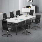 Office Chair, Ergonomic Executive Conference Room Chairs, Ribbed Leather Desk Chair with Lumbar Support, Adjustable Height Mid-Back Swivel Chair with Padded Seat and Square Tube Armrests