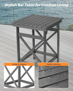 HDPE Outdoor Bar Table, 41" Adirondack Outdoor Bar Height Table, All Weather HDPE Patio High Top Pub Table, Square HDPE Patio Bar Tables for Balcony, Deck, Backyard, Poolside, Smoke Gray