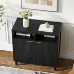 Buffet Cabinet with Storage - Elegant Fluted Storage Cabinet with Adjustable Shelves and Solid Wood Leg, Modern Buffet Sideboard for Living Room, Dining Room, Entryway