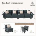 HERA'S HOUSE 158" Modular Sectional Sofa, Oversized Couches for Living Room, Comfy Cloud Couch 4-Seater Deep Seat Sofa with Throw Pillow, Chenille Blue