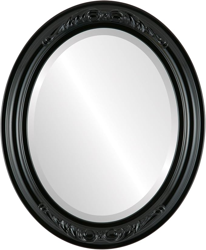 OVALCREST Oval Beveled Wall Mirror for Home Decor - Florence Style - Gloss Black - 32" x 26"