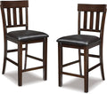 Signature Design by Ashley Haddigan Upholstered Barstool, 2 Count, Slat Back Design, Cushioned Seat, Wood, 25.5" H, Dark Brown