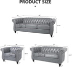 Faux Leather Sofa Couches Set, Modern Comfy Upholstered Couch with Cushions, Home Sofa Sectional Furniture Sets, 3-Piece Mid Century Tufted Chesterfield Couches for Living Room, Bedroom, Office