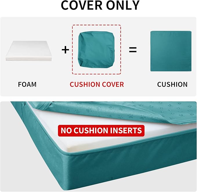 Easy-Going Waterproof Patio Cushion Covers 24x22x4 inch 2 Pack Replacement Non-Slip Outdoor Seat Cushion Slipcover with Zipper. Teal