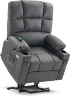 MCombo Large Dual Motor Power Lift Recliner Chair for Elderly, Massage and Heat, Lay Flat, Zero Gravity, Home Button, USB Port, Faux Leather 7680 (Dark Grey, Large)