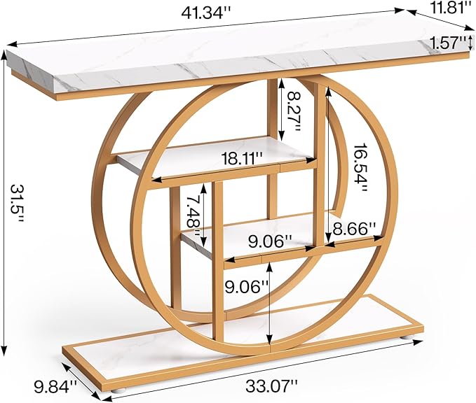 LITTLE TREE Console Table, 4-Tier Entryway Table Behind Couch Table, 41.3-Inch Modern Sofa Table for Living Room, Foyer Hallway Table for Entrance, White and Gold