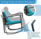 COSTWAY 3 Pieces Patio Rattan Rocking Chair Set, Outdoor Conversation Furniture Sets with Coffee Table, Storage Shelf and Cushions, Modern Bistro Set for Porch, Backyard, Garden, Turquoise