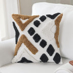 IKATYARN 18 x 18 Inches Geometric Tufted Chenille Throw Pillow Cover, Boho Modern Decorative Cushion Case, Farmhouse Pillowcase for Couch Sofa Bedroom Living Room, Tan Charcoal White