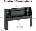 Queen/Full Headboard Queen Size with Storage, Wood Bookcase Headboard with Charging Station & 2 LED Lights, Modern Headboard Only for Queen Size Bed, Noise-Free, Sturdy and Durable, Black