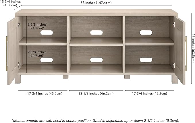 Henn&Hart Rectangular TV Stand for TV's up to 65" in Alder White, for Home, Living Room, Bedroom, Entertainment Room, Office