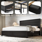 AMERLIFE Farmhouse King Size Bed Frame with 49" Fluted Headboard, Wood Platform Bed with Natural Grain, No Box Spring Needed/Noise Free, Black