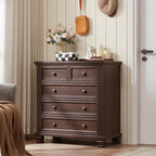 Farmhouse Bedroom Dresser and Nightstand Set of 4, 6 Drawer Tall & 5 Drawers Dresser & 2 Drawer Nightstand Set, Rustic Wood Bedroom Furniture Set for Livingroom, Hallway, Walnut