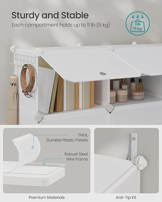SONGMICS Shoe Rack Organizer, 8-Tier Shoe Storage Cabinet for Closet and Entryway, Holds 32 Pairs of Shoes, Adjustable, Cloud White ULPC034W03