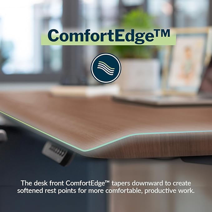 Vari ComfortEdge 40x26 Inch Adjustable Standing Desk – Small Electric Sit Stand VariDesk for Apartment, Bedroom, or Home Office + Beveled Edge, Tool-Free Assembly (Walnut Top/Black Legs)