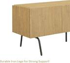 NTC Veil TV Stand with 3 Doors for TVs up to 60’’, Media Console with Vertical Groove Design and Metal Legs, Modern Entertainment Center for Living Room and Bedroom, Effortless Assembly, Sand